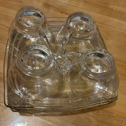 Used Glass Snack Plates With Cups 