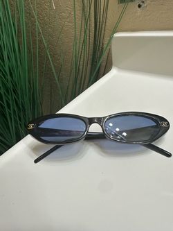 Chanel Oval Sunglasses Black with Blue Lenses