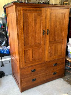 Quartersawn Oak Mission Style Armoire TV Entertainment