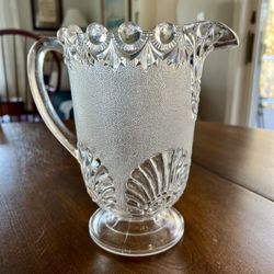 Vintage Shell and Jewel Pressed Glass Water Pitcher
