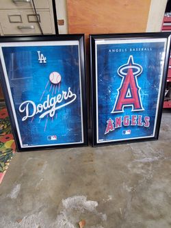 Dodgers and Angels framed posters