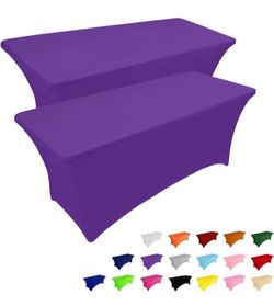  2 Pack 6FT Table Cloth for Rectangular Fitted Events Stretch Purple Table Covers Washable Spandex Tablecloth Protector for Party, Wedding, Coc