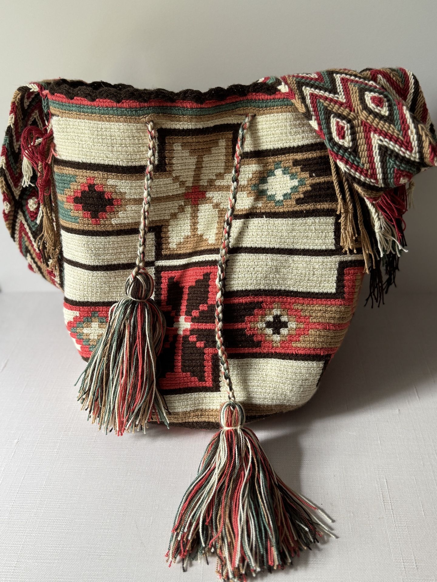 Wayuu Mochila Colombian Bag Large boho drawstring tassel colorful celeb fav