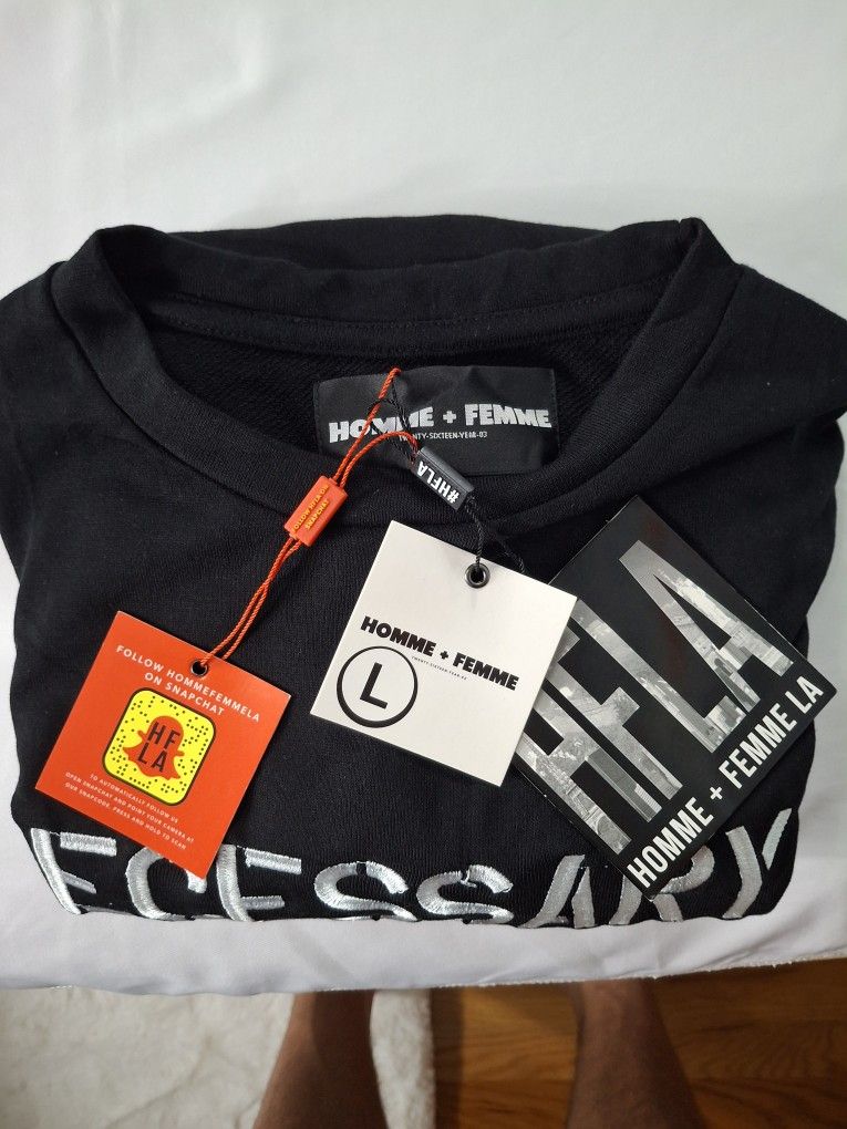 Homme + Femme (HFLA) “NECESSARY” T Shirt Black – New with Tags – Front & Back Print