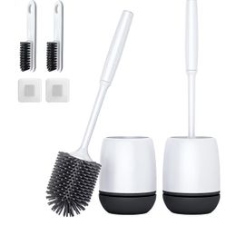 Toilet Brush, 2 Pack Toilet Bowl Brush and Holder with Ventilated Holder, Bathroom Accessories Toilet Bowl Cleaners with Silicone Bristles, Toilet Cle