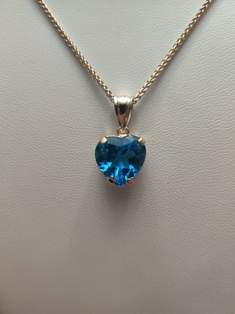 Blue 💙 Topaz or CZ Heart ❤️ Pendent 