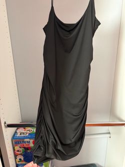Black Satin Cowl Neck Slip Dress