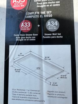 Delta A33 Center Drain Shower Base 32x60