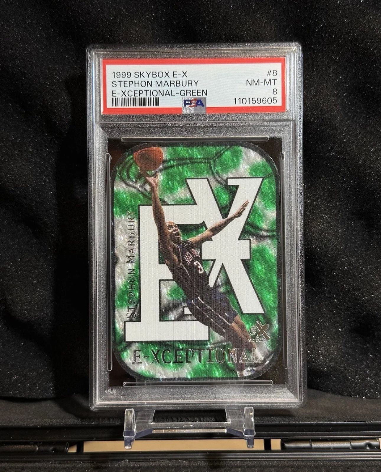 1999 SKYBOX E-X E-XCEPTIONAL GREEN #8 STEPHON MARBURY #/500 LOW POP PSA 8