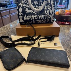 Black Bag With Letters And Matching Wallet And Small Bag 