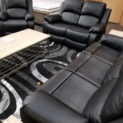 3pc black bonded leather sofa love and chair