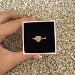 Rose gold And Pink Pandora Heart Ring 