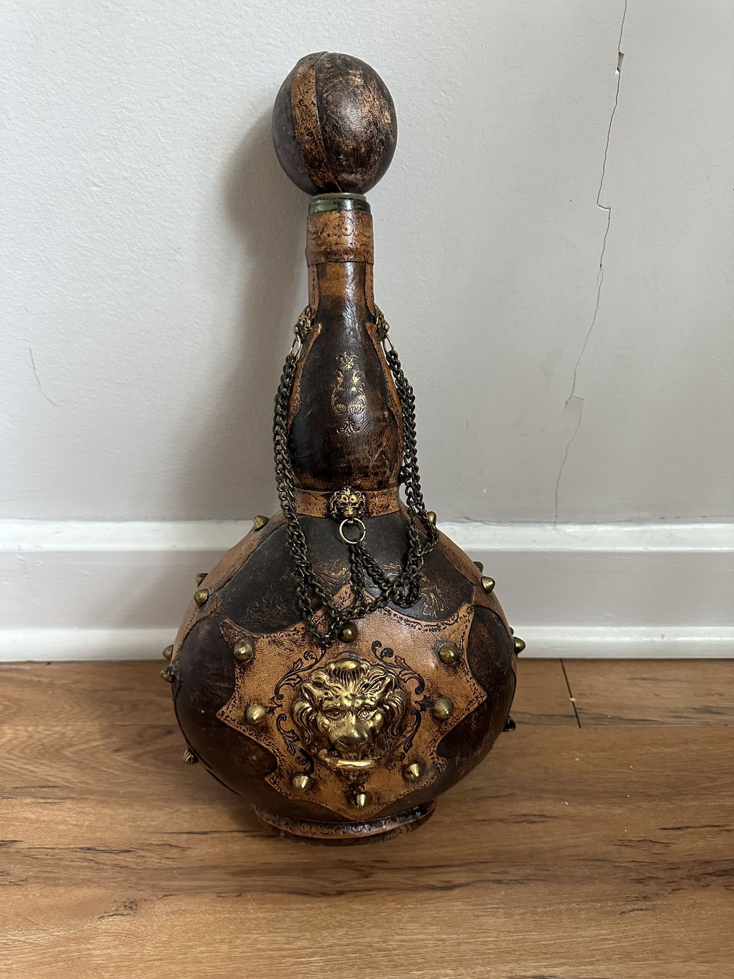 Vintage Italian Leather Glass Wine Bottle Decanter