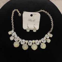 Set Of 2 Glamorous Stone Beads Charm Fashion Necklace And Earrings Jewelry Gift