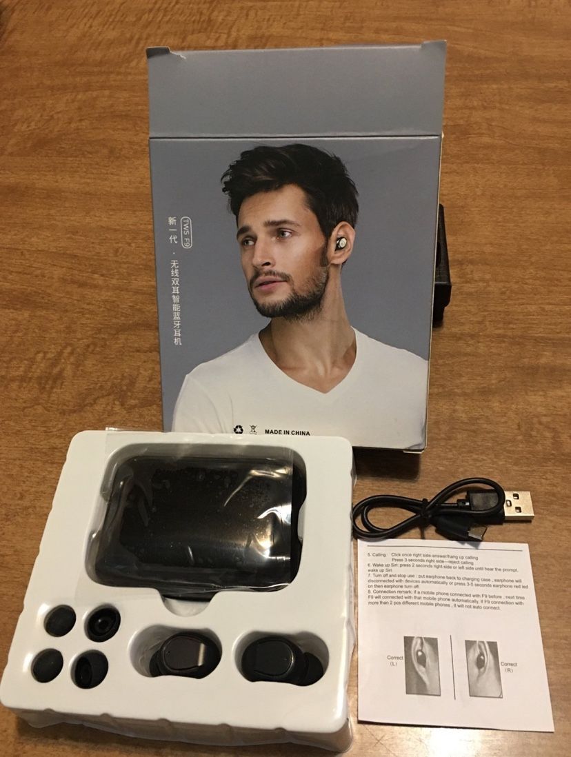TWS F9 5.0 Bluetooth Stereo True Wireless Sport Earbuds Black - new open boxes