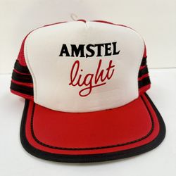 Vintage Amstel Light 3 Stripe Trucker Hat Foam Mesh Snapback 70s 80s 