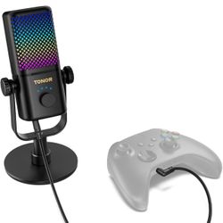 TONOR Gaming Microphone Compatible with Xbox, RGB Condenser Streaming Mic with 30H Battery Life, Low Noise, Monitoring, Gain Control, One Tap Mute, Fa