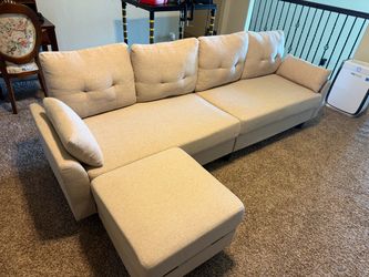 Modern Beige Modular Sectional Sofa w/ Ottoman – Good Condition