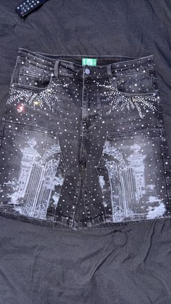 black rhinestoned campus jorts