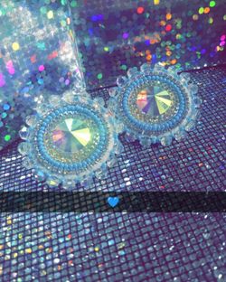 Blue Circle Beaded Earrings