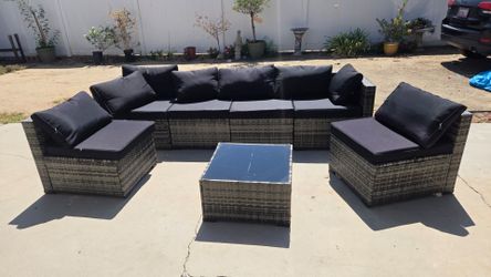 Outdoor Rattan Sectional Sofa Set with Coffee Table