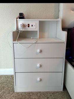 White Nightstand with Built-In Power Outlet