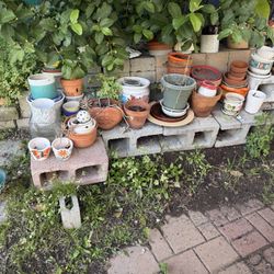 Vintage Pots, Vases, Bricks And Concrete Slabs 