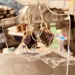 Sterling Silver W/  Charoite Gemstone Dangle Earrings Handmade