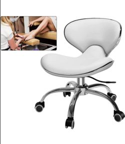 Paddie Taburetes de pedicura para tecnología de uñas, taburete de spa de salón, soporte de espalda, silla giratoria hidráulica ajustable de altura cor