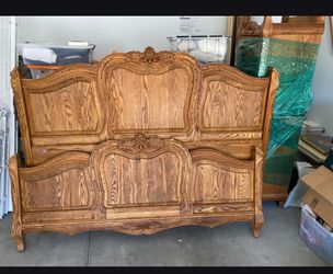 French Provincial Oak Wood Bed Frame