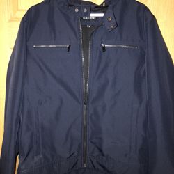 Navy Blue Black Rivet Leather Jacket