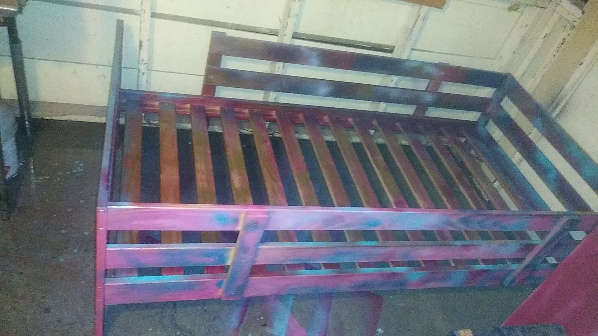 sturdy wood Twin bed frame built with rails