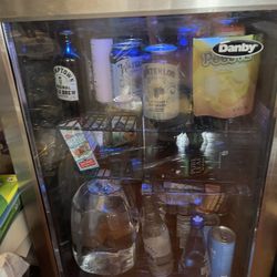 Mini Glass Fridge With A Blue Light Built In!
