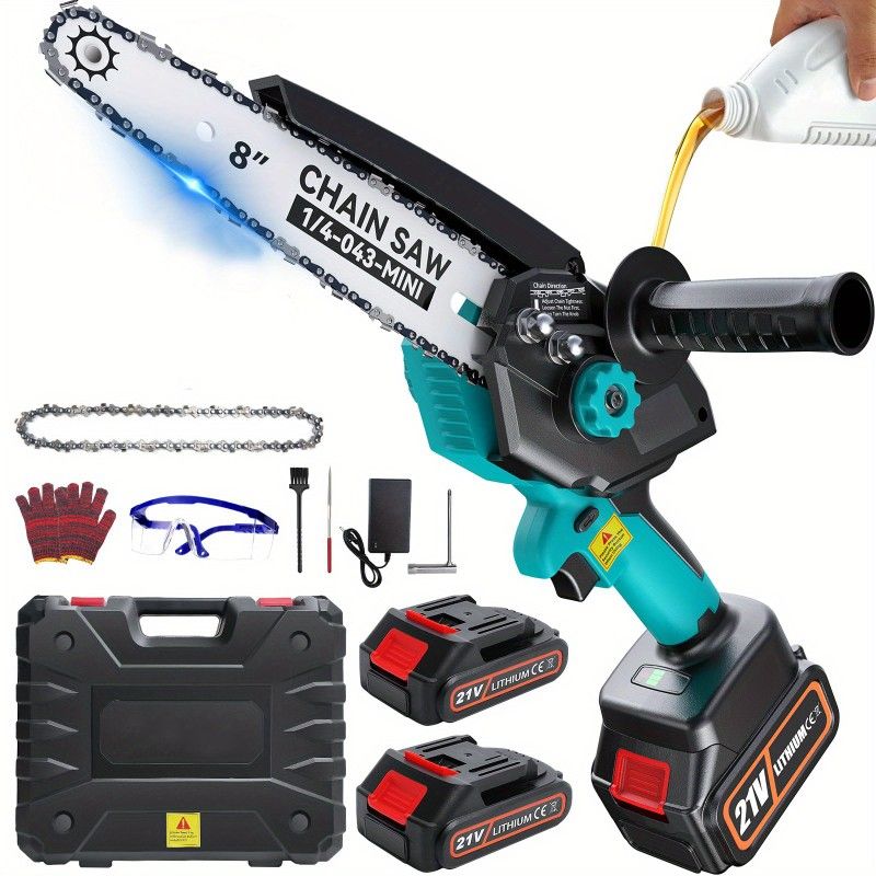 Mini Chainsaw, 8 inch Chainsaw Cordless,Upgraded Brushless Chainsaw and Auto Oiler, 2PCS 21V 2000mAh Batteries