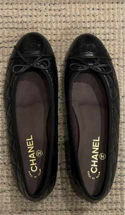 chanel black leather flats size 6