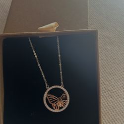 S925 Sterling Silver Rhinestone Butterfly Necklace 