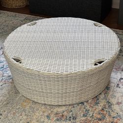 White Wicker Resin Ottoman Table