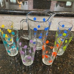 Polka Dot Pitcher and 6 Glasses