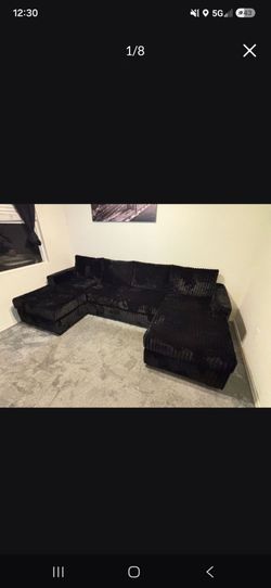 Brand New Sectional Corduroy Black Doble Chaise $598