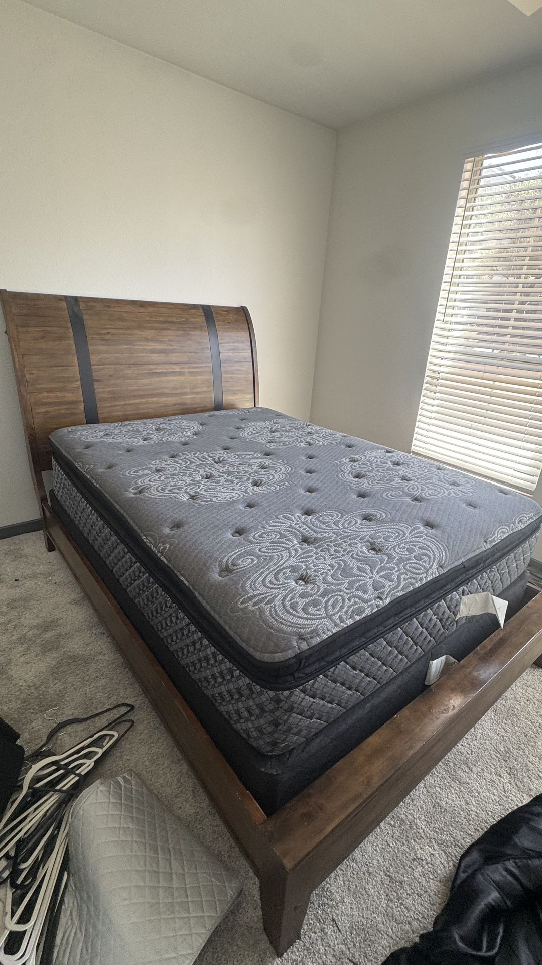 Wooden Sleigh Bed Frame And Mattress