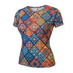 Women's Colorful Geometric Tile Print T-Shirt