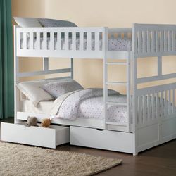 Galen White Full/Full Bunk Bed with Storage Boxes