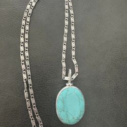 Vintage Sterling Silver 925 Mexico Turquoise 2.25” Pendant  Vintage sterling silver 925 chain necklace  In great condition  Marked 925 sterling  16.43