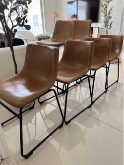 4 Camel Brown Leather Chairs - Must go this weekend!