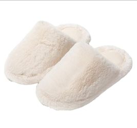 Cream Plush Slip-On Slippers