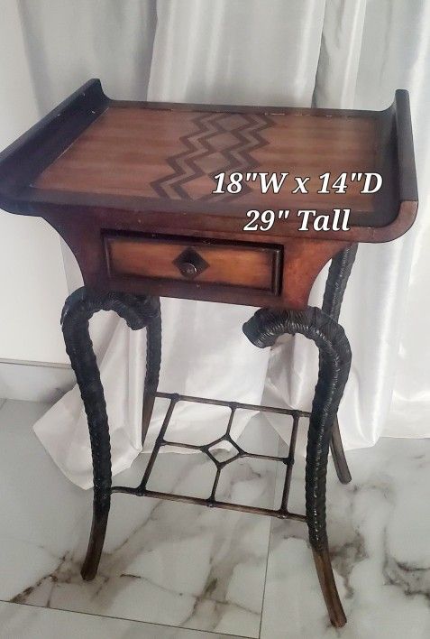 Vintage Nightstand I Draw Metal Rams Horn Legs
