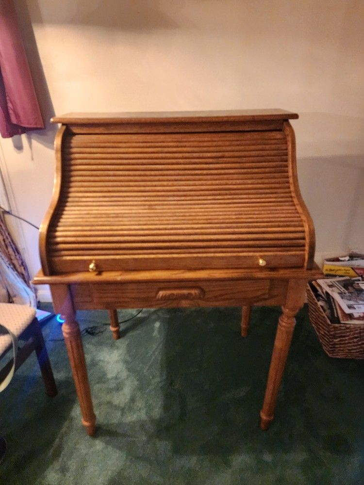 Vintage Solid Wood Powell Roll Top Secretary Desk 