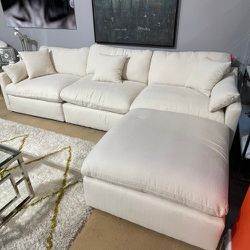 Pluma Ivory Fabric Modular Sectional Pre Sets🎈4pc Sectional (LAF/RAF Chair + Armless+ Ottoman)🎈Delivery, Financing, Online Shopping