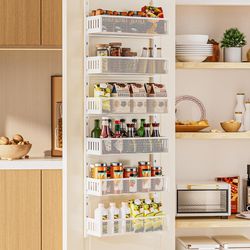 6-Tier Over The Door Pantry Organizer with Mesh Baskets, Adjustable & Stable Hanging Spice Rack for Kitchen,