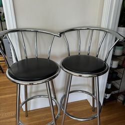 Bar Stool, Set of 2 chairs Swivel, Bar Height, Grey Metal